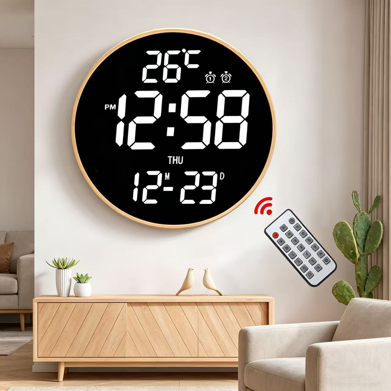 12-inch remote control electronic wall clock, digital perpetual calendar, living room alarm clock, student countdown round clock