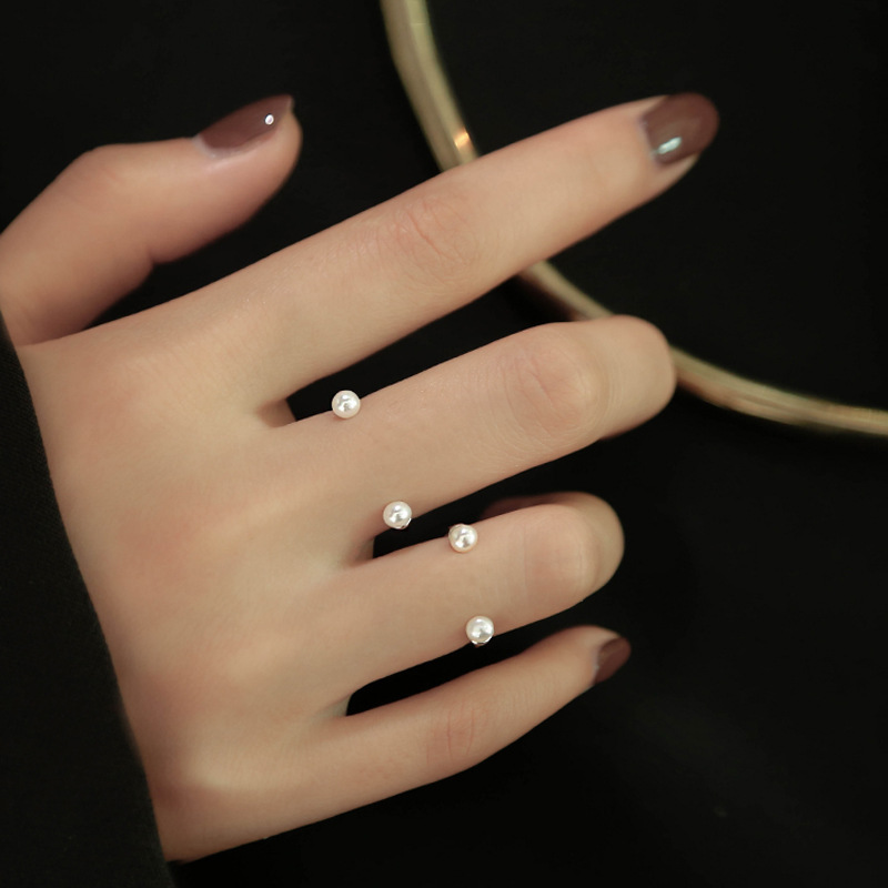 INS Niche Open Smile Pearl Smile Ring for Women Simple Stacking Knuckle Ring Pinky Ring