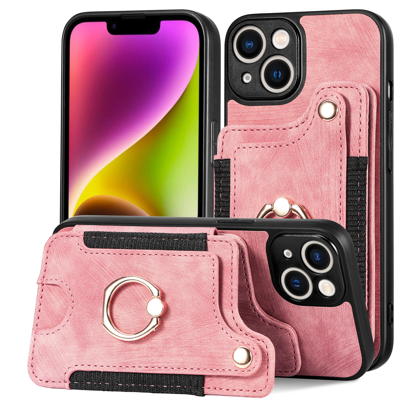 For iPhone18 phone leather case RFID anti-skimming ring buckle lanyard multifunctional card holder Apple phone