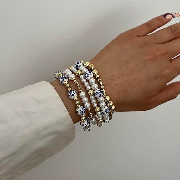 Pearl CC Bead Bracelet Multi-Layer Stacking Gold Bead Chain Women's Bracelet