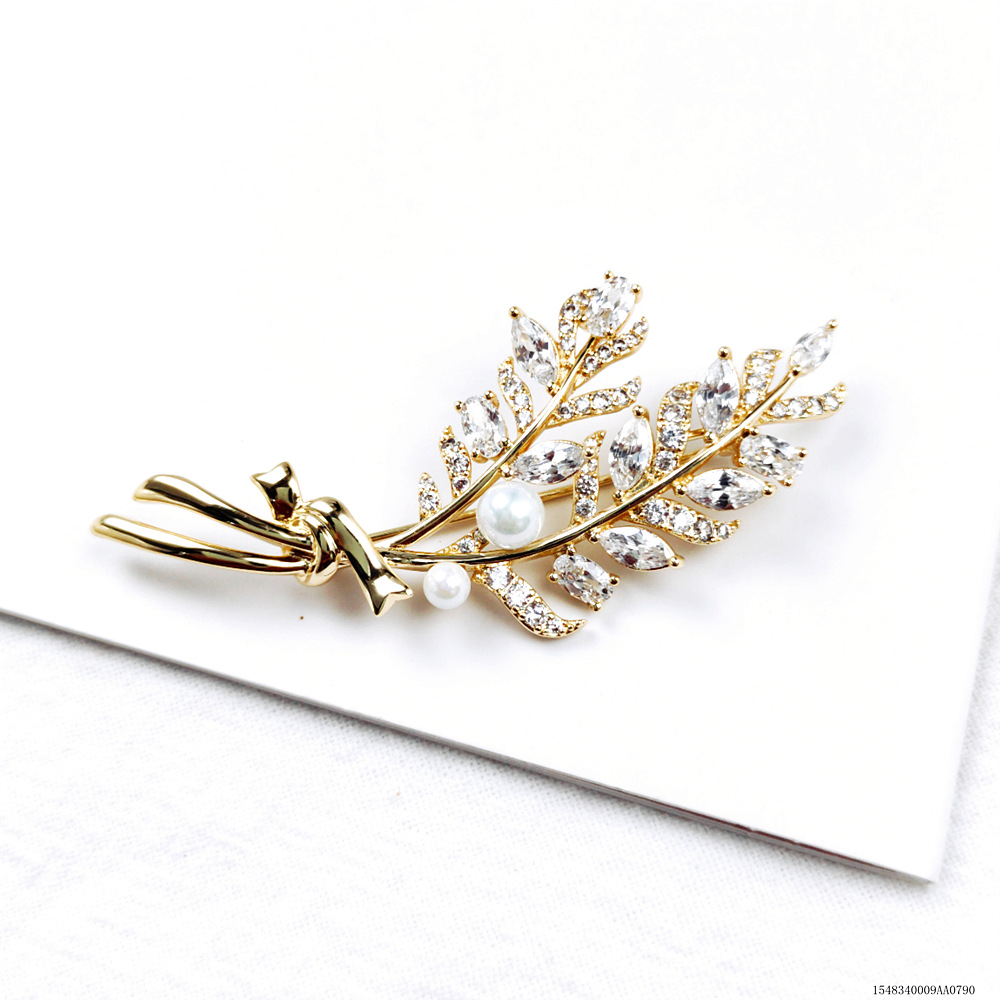 2021 New Sense Wheat Ear Leaf Pearl Brooch Women Suit Accessories Corsage Decoration