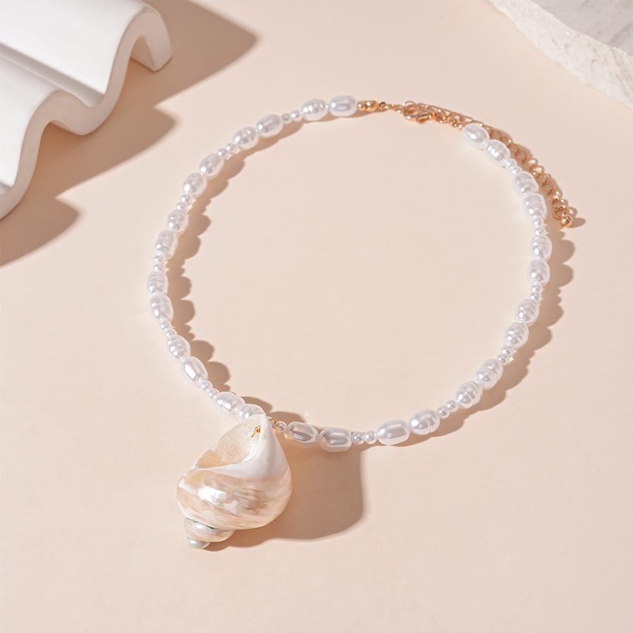 Ocean vacation style shell conch imitation pearl collarbone necklace niche women's accessory