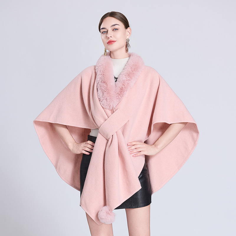 Live Hot Autumn Winter New Scarf Shawl Cape Fur Collar Fur Ball Knitted Cardigan Cape Shawl 0962#
