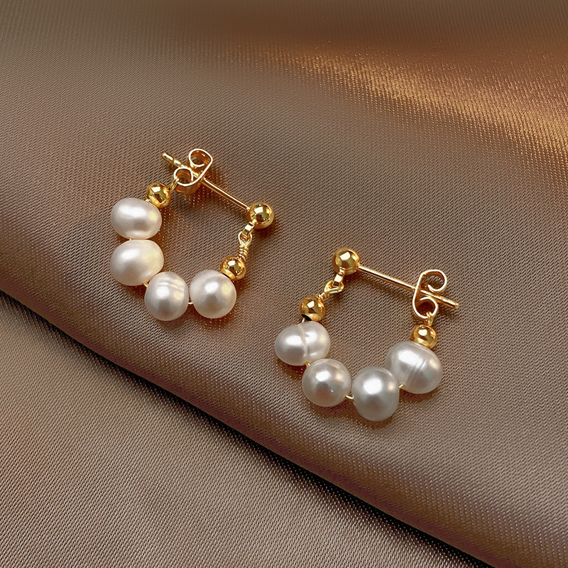 S925 silver needle Baroque freshwater pearl ear studs for women earrings ear drops