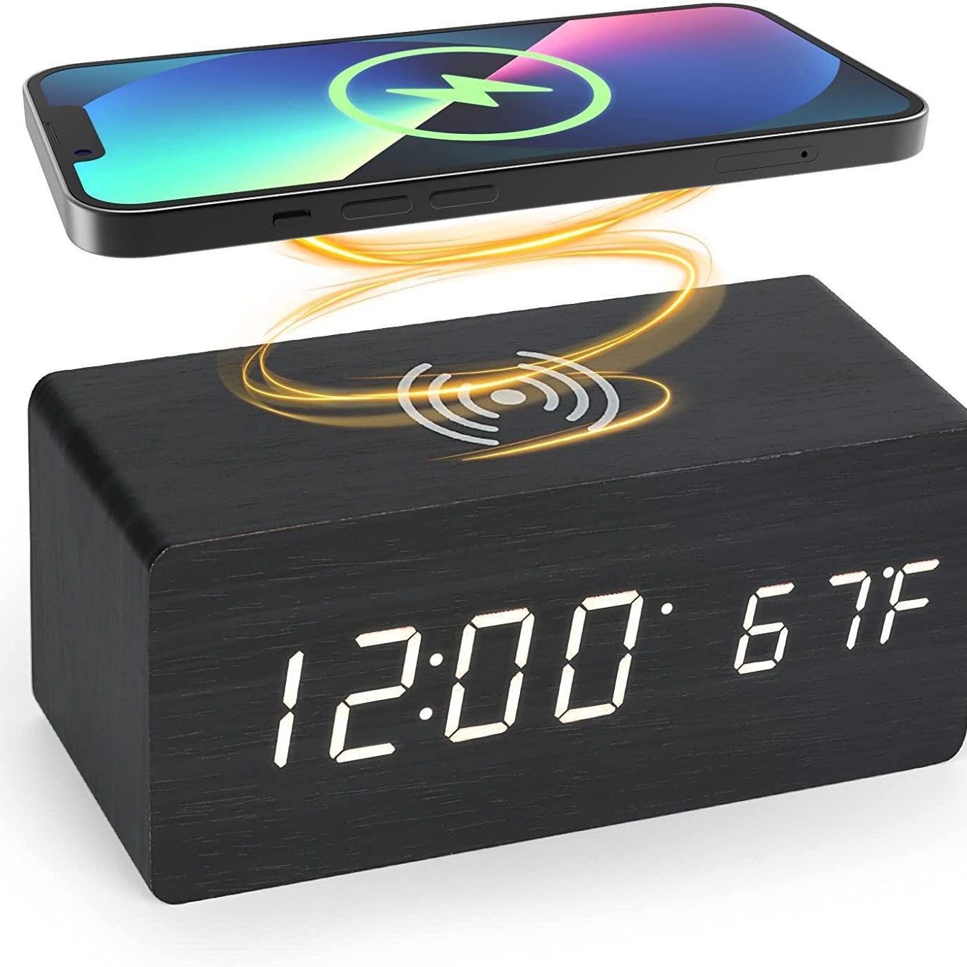 Temperature Wireless Charging Wooden Clock Digital Clock Electronic Alarm Clock LED Wireless Charging Wood Clock