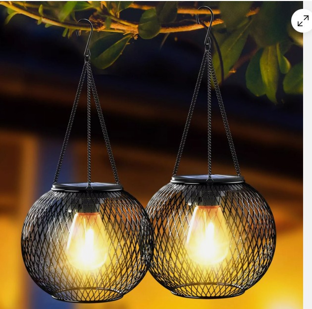 2026 new solar outdoor courtyard lamp iron lantern outdoor hollow waterproof garden landscape decoration