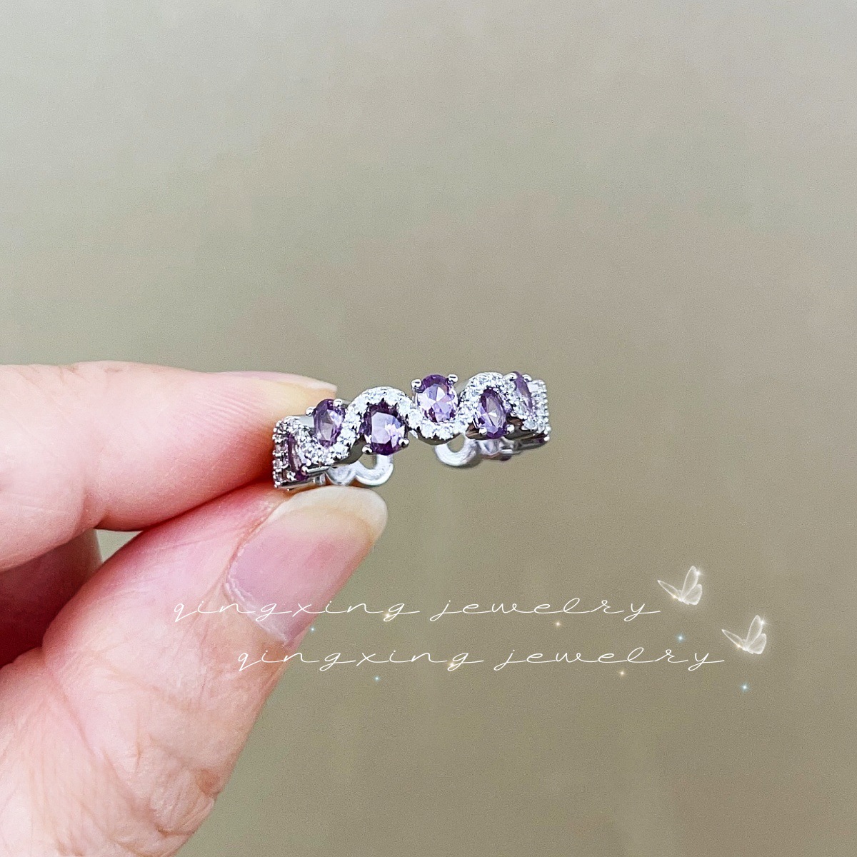 Luxury Colorful Ring Red Corundum Spinel Zirconia Alexandrite Open Ring