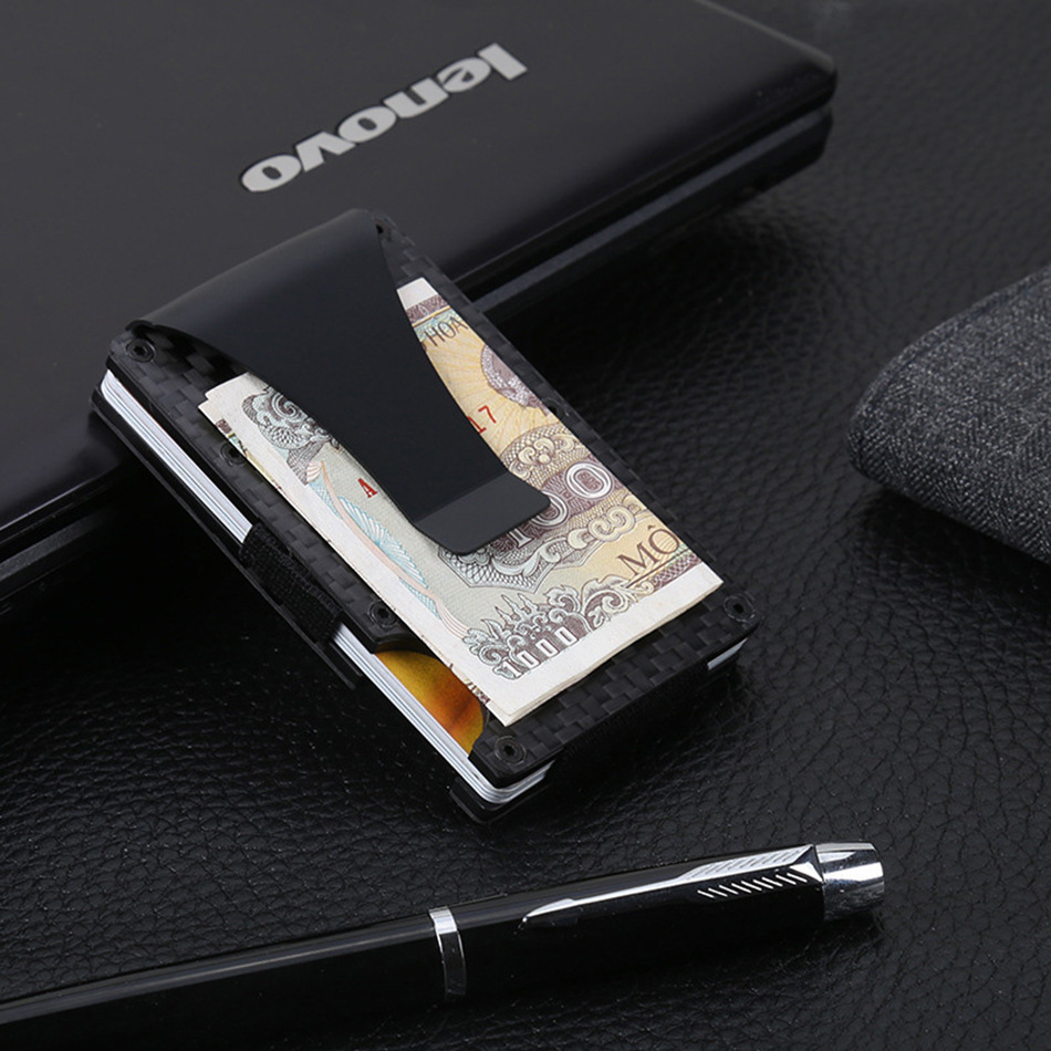 Carbon Fiber Card Holder RFID Anti-Theft Metal Card Clip Men's Minimalist Money Clip Wallet