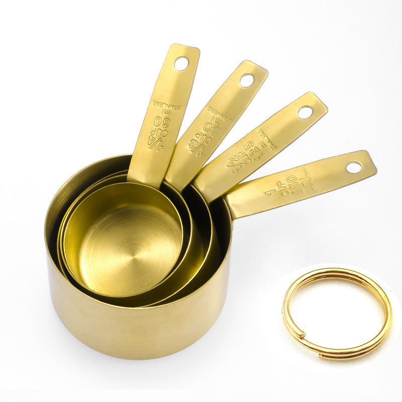 Milliliter Stainless Steel Measuring Cup and Spoon Set Seasoning Measuring Spoon Gold Titanium Plating Baking Set Measuring Cup Scale