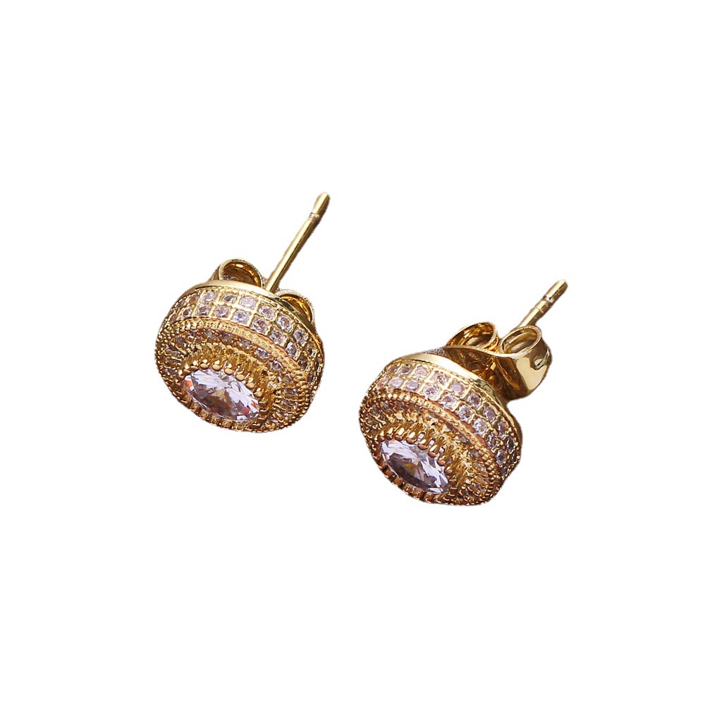 Earring women's copper couple round full zircon hip-hop earring men's women's earring