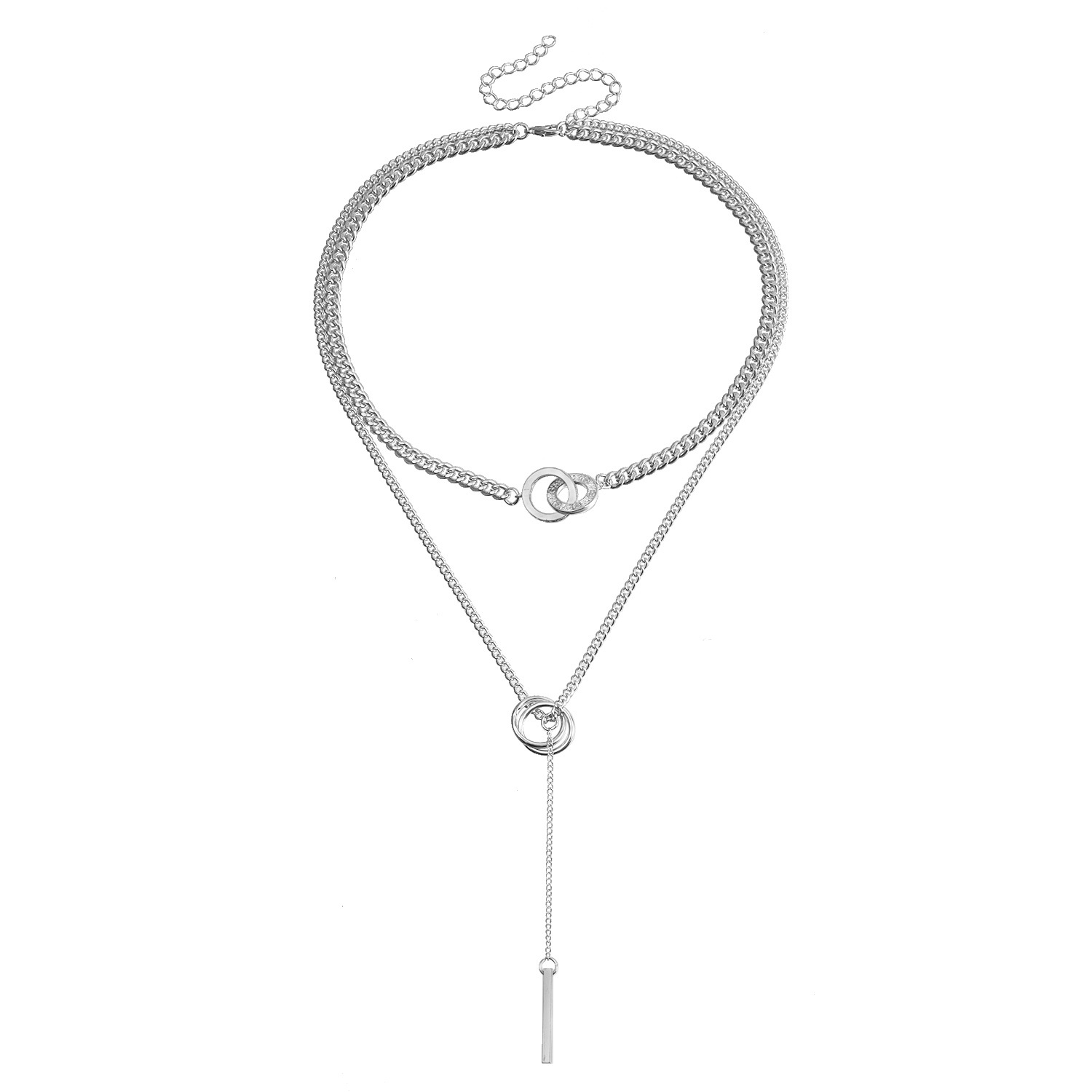 Accessories Cool Double Ring Choker Tassel Long Bar Pendant Necklace Sweater Chain Necklace