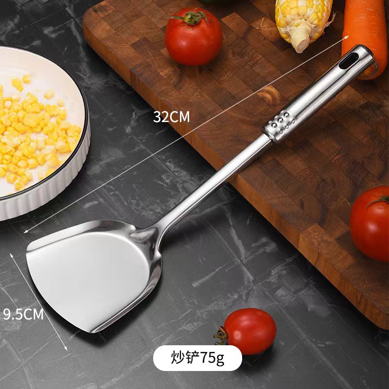 Stainless steel kitchen spoon and spatula set, kitchen restaurant wok spatula, soup spoon, strainer spoon, rice spoon, frying spatula, seven-piece cooking tool set