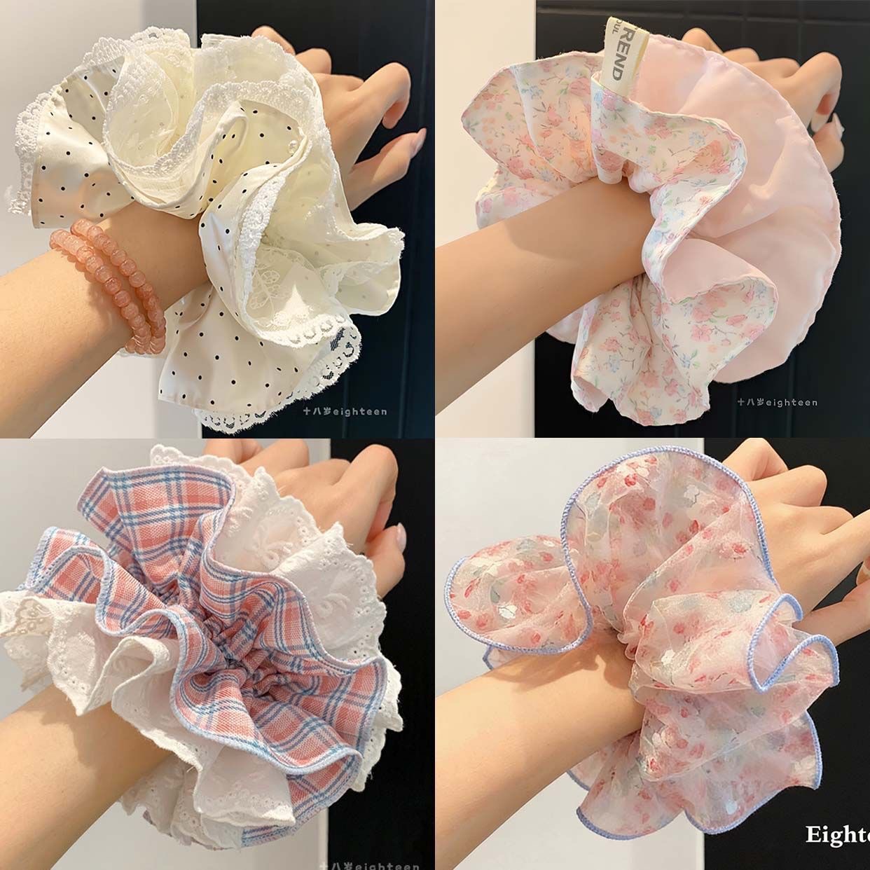 Sweet lace large hair scrunchie extra large ponytail elastic hair tie for women head accessory head flower