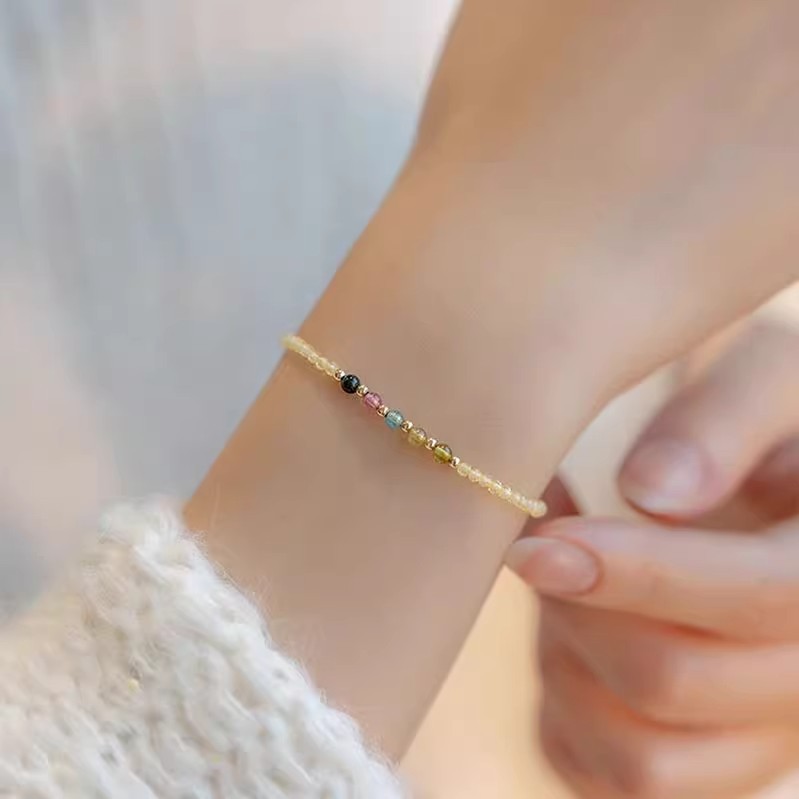 Citrine bracelet women's ultra-fine lucky bead bracelet wealth fortune husband blessing tourmaline hand jewelry summer gift for girlfriend
