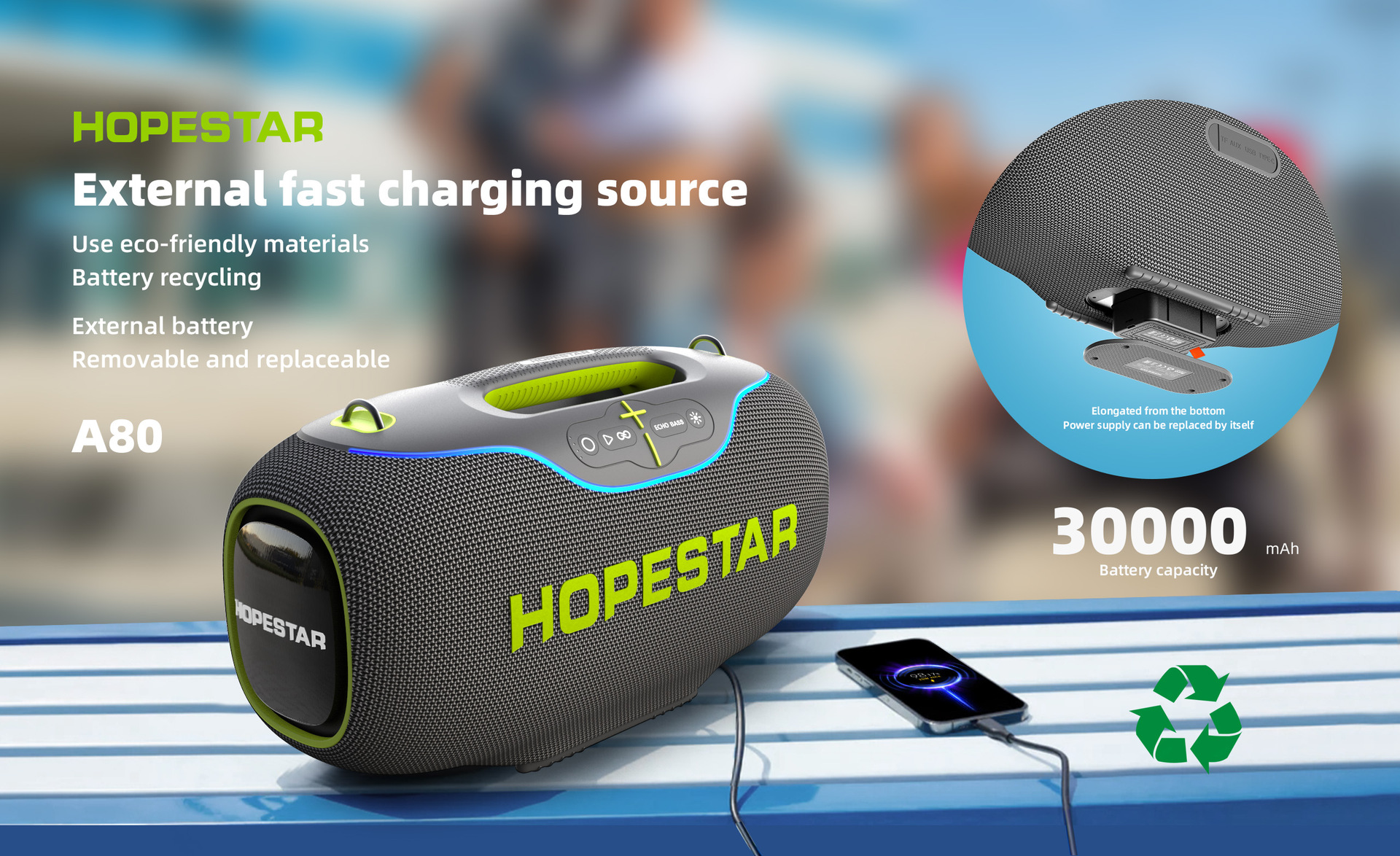 High power 350W outdoor portable K song聚合 Bluetooth speaker heavy bass waterproof dual mic