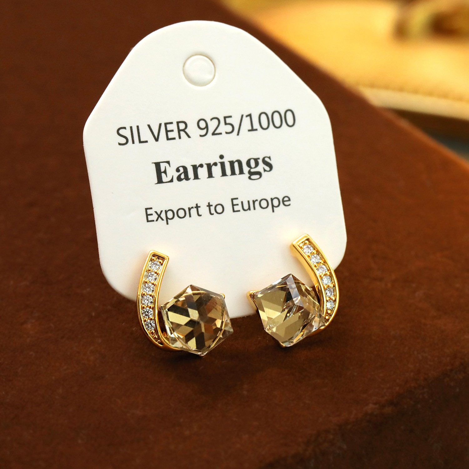 Summer New Geometric T Zircon Square Ear Studs Sweet U-Shaped Earrings Curved Line Earrings
