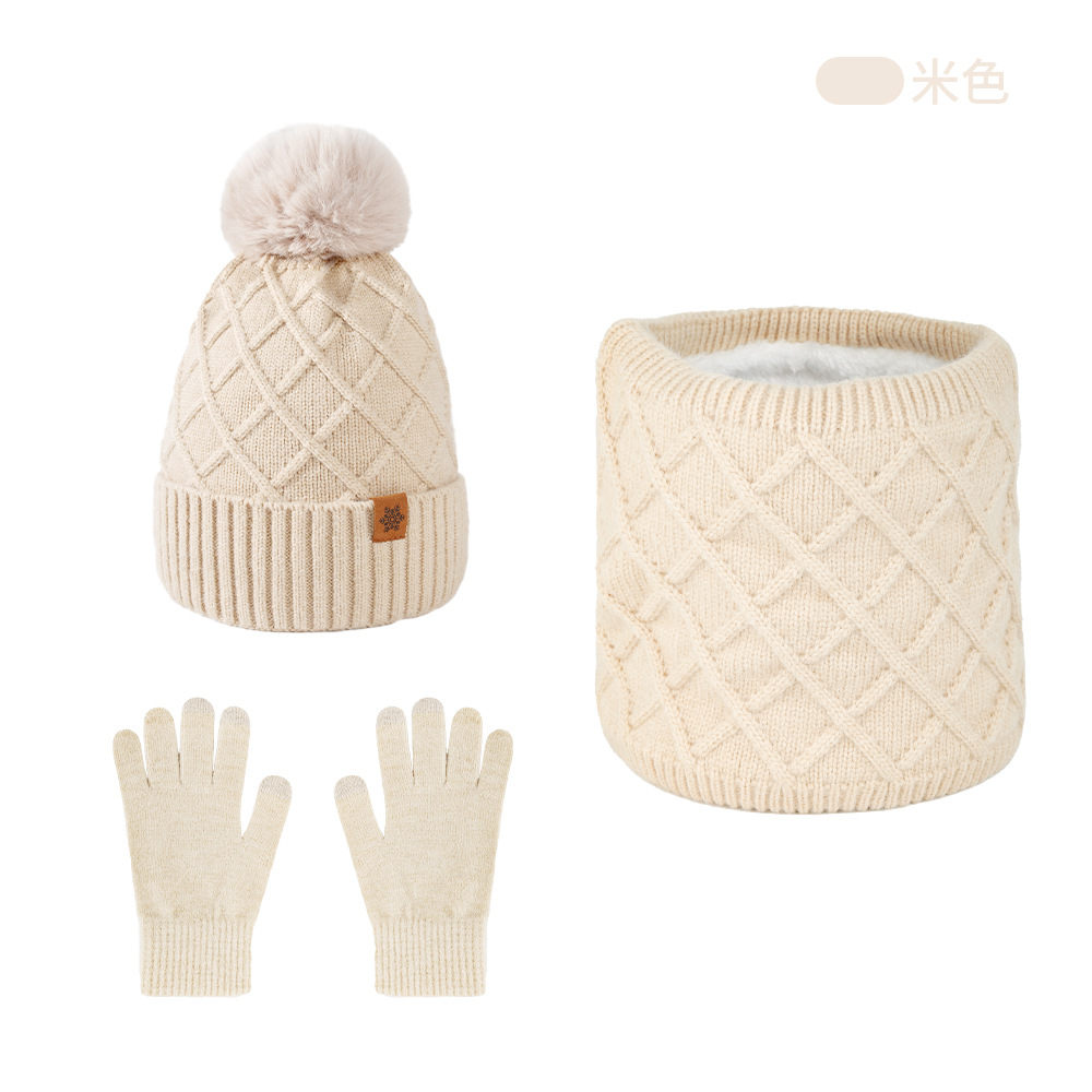 Knitted Hat Gloves Neck Gaiter Women Winter Warm Double-Layer Fleece-Lined Outdoor Cold-Proof Earflap Wool Hat Knit Hat