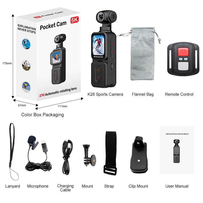 5K ultra-clear thumb camera pocket sports camera rotating lens face recognition tracking outdoor travel handheld