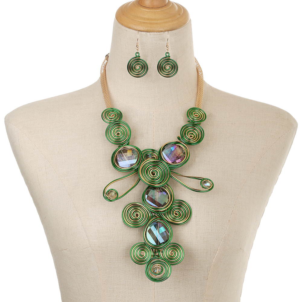 Exaggerated gemstone aluminum wire woven necklace set big brand handmade accessories necklaces
