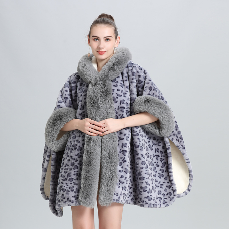 Live Supply Cape Shawl Fleece Lined Thickened Fur Collar Tassel Knitted Shawl Plus Size Wool Coat 0961#