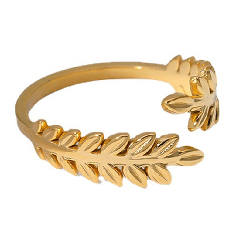 Titanium steel ring women leaf love shape niche simple open stainless steel ring