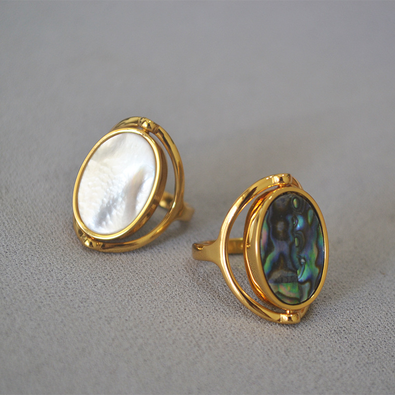 Double-sided rotatable shell mother-of-pearl abalone modern ring index finger ring