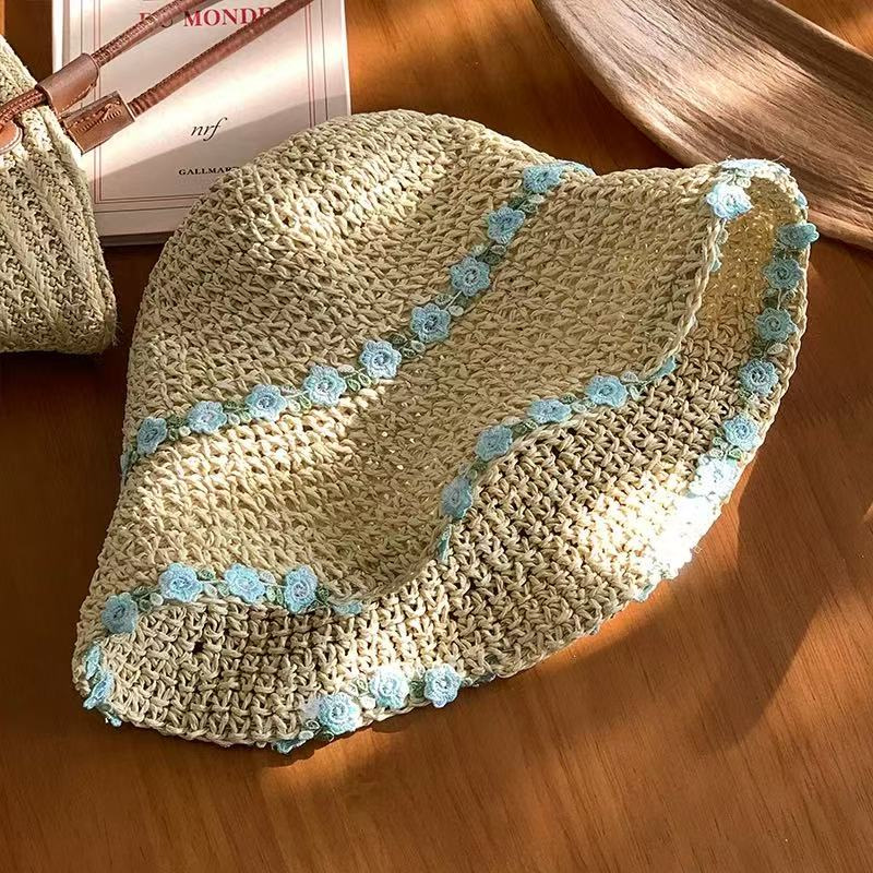 Colorful Beaded Straw Fisherman Hat, Summer Beach Vacation Sun Protection Straw Hat, Foldable Hat