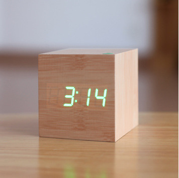 LED wooden clock, night light, voice-activated electronic alarm clock, desktop decoration, gift, student alarm clock
