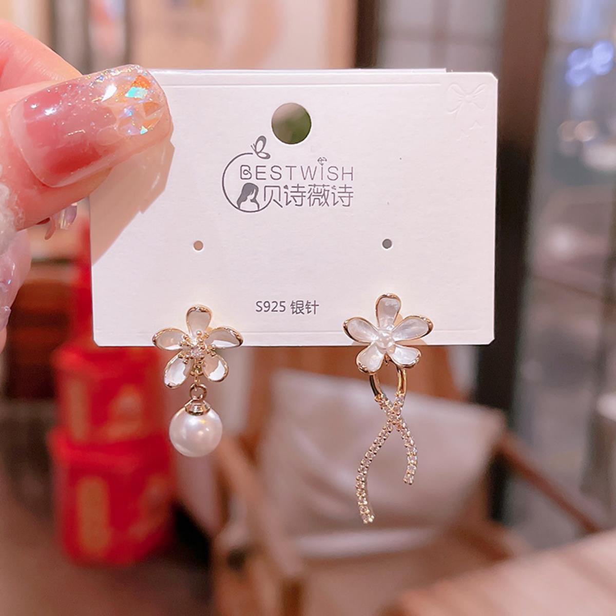 2026 flower collection real gold electroplated quality sweet zircon earrings, women's wind earring accessories