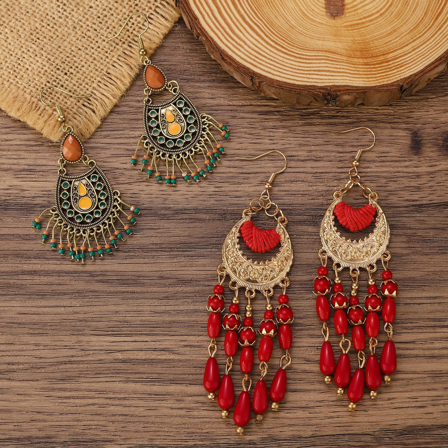 Ethnic Style Earrings Exotic Flavor Metal Hollow Flower Earrings Bohemian Carved Palace Style Ear Drops