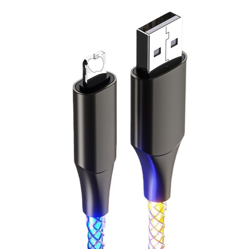 6A Fast Charging RGB Gradient Charging Cable 66W Colorful Multi-Head Data Cable for Apple Huawei One-to-Three