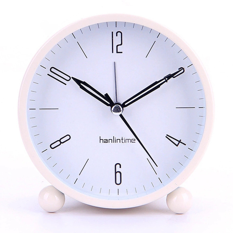 Modern Simple Digital 4-inch Round Metal Alarm Clock Desk Clock Silent Sweep Second Night Light Clock