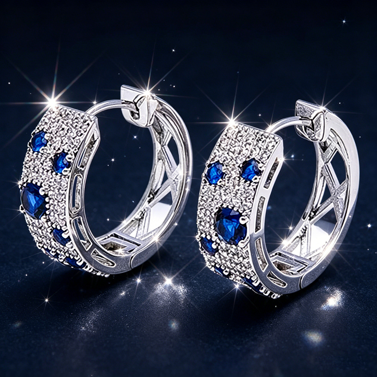 Sapphire blue zircon earring women diamond-like ear hoop earring new