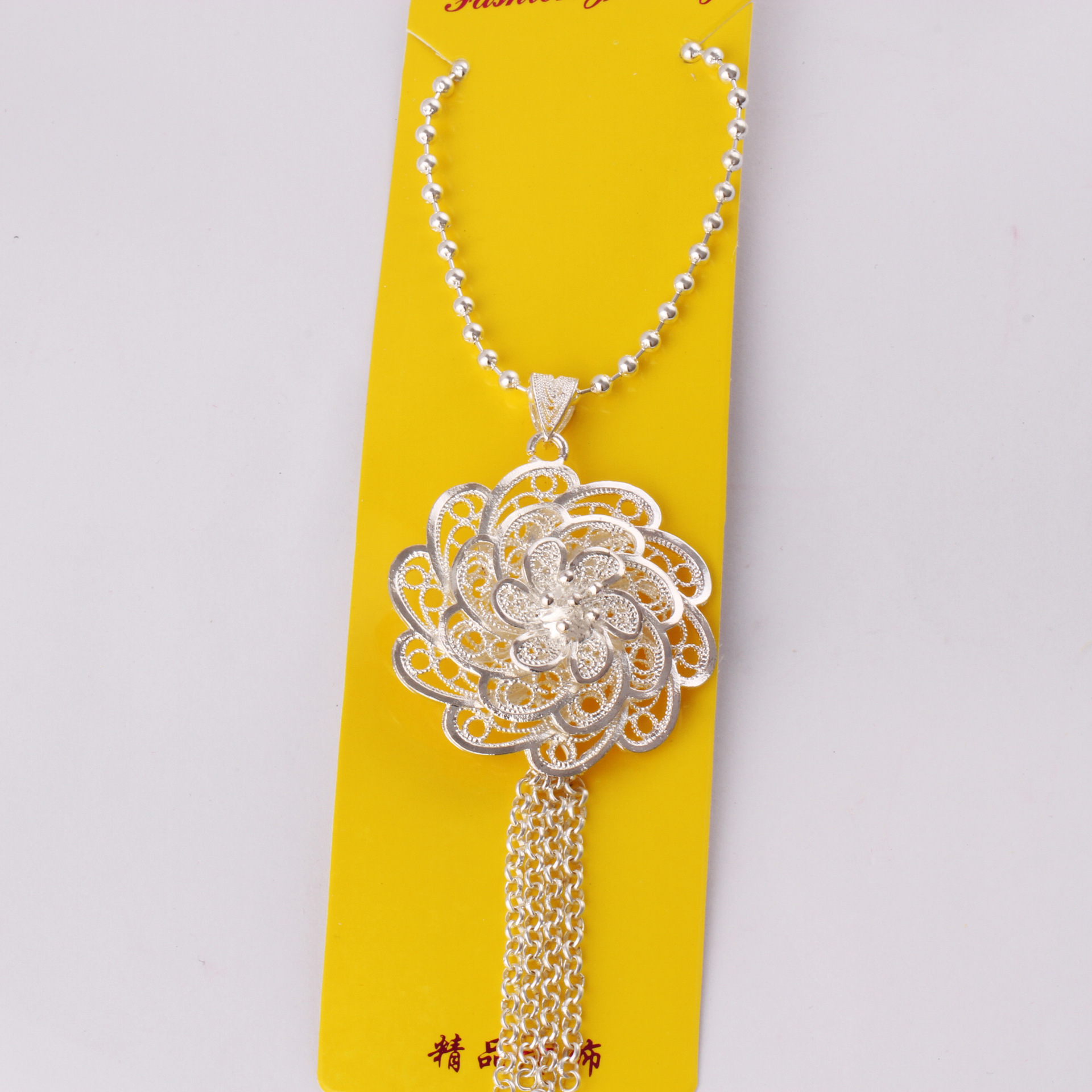 Ethnic style Miao silver sweater chain women butterfly peacock flower long necklace set exhibition imitation silver jewelry