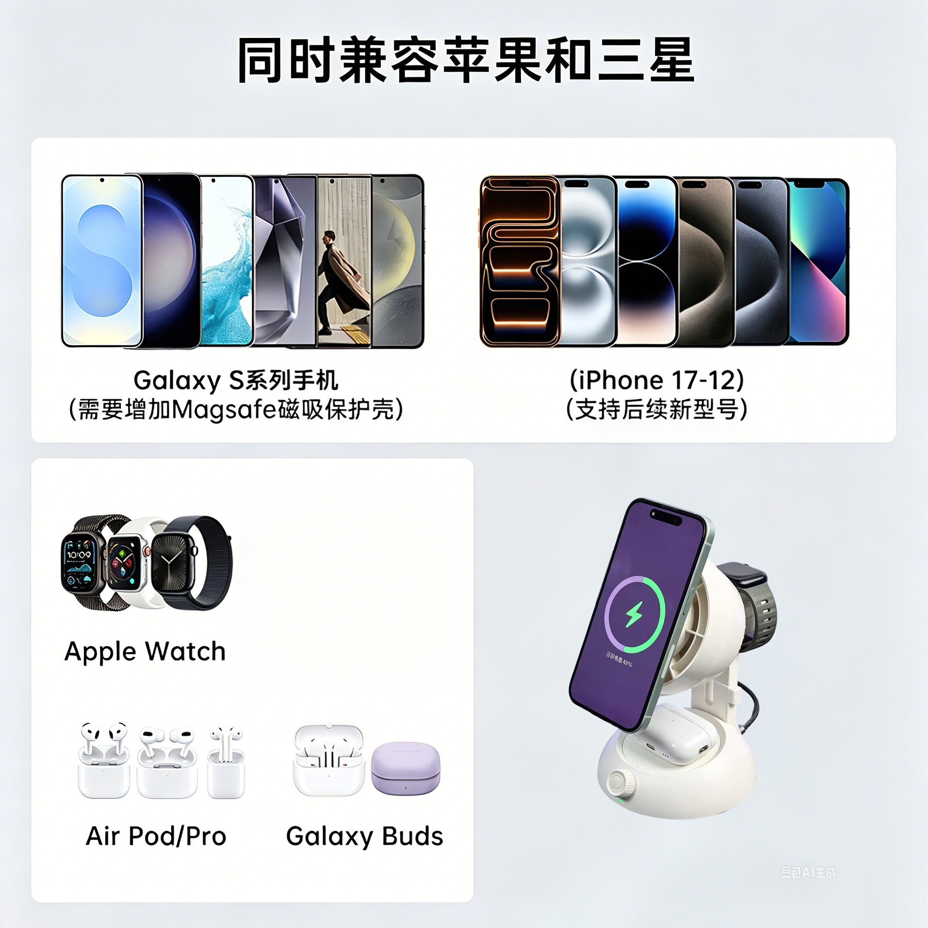 Qi2.2 4-in-1 Magnetic 25W Wireless Charger Stand with Desktop Circulating Fan Suitable for Apple Phones