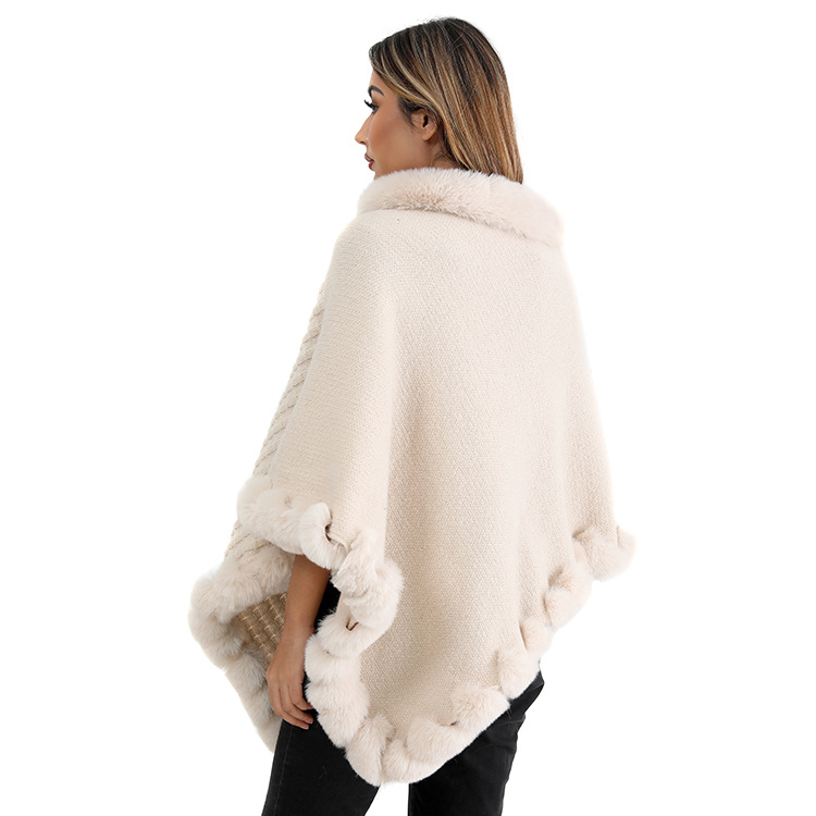 Autumn Winter New Imitation獭兔 Fur Collar Pullover Shawl Irregular Plus Size Knit Cape Loose Knit Coat Women