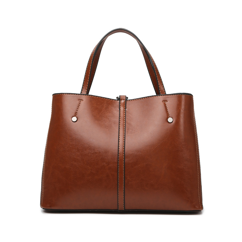 Women's Bag 2025 New Waxed Leather Handbag Simple Tote Shoulder Crossbody Bag