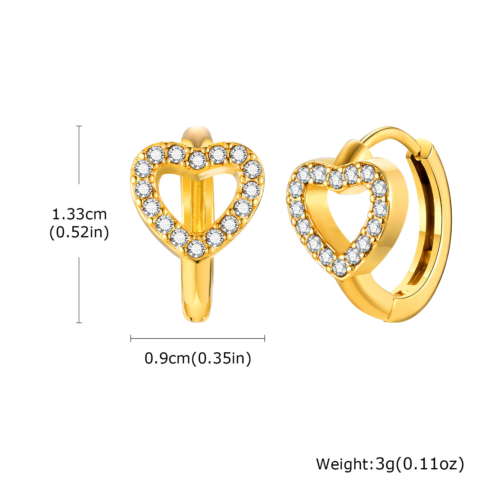 Women's Stainless Steel Imitation Czech Stone Eight-Pointed Star Earring Gold Heart Butterfly Ear Stud Earring Huanmu Accessories