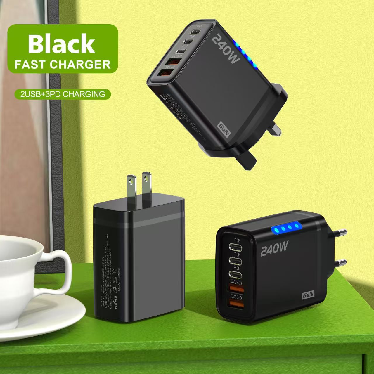 CE certified 240W GaN multi-port charger LED digital display FBA