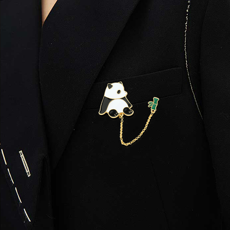 Chinese Style Panda Brooch Cute Animal Bag Badge Clothing Bag Accessory Bamboo Giant Panda Chain Lapel Pin