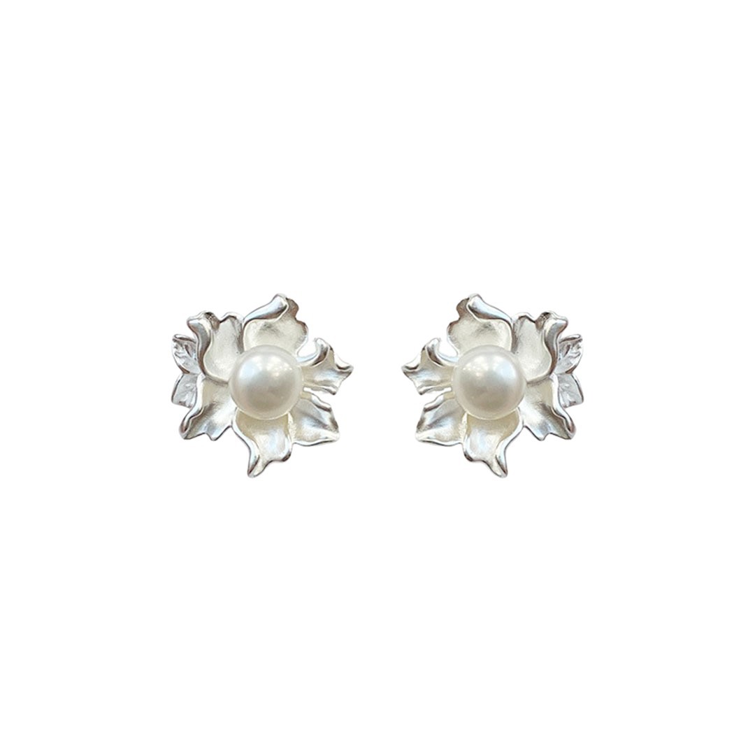 S925 Silver Needle Natural Freshwater Pearl Jasmine Flower Earrings Women Niche Earrings