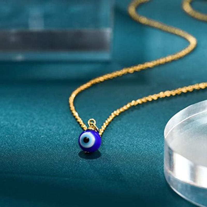 Glass Round Bead Blue Eye Pendant Necklace Evil Eye Necklace