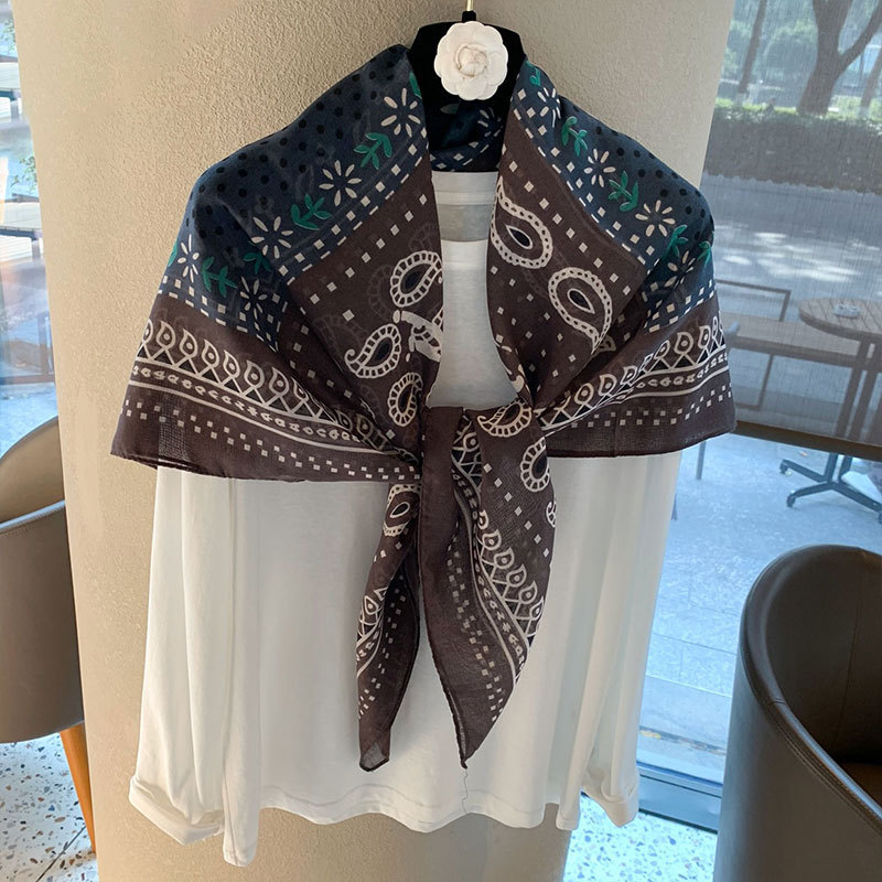 【110*110 versatile sunscreen shawl】printed square scarf for women, summer silk-cotton scarf