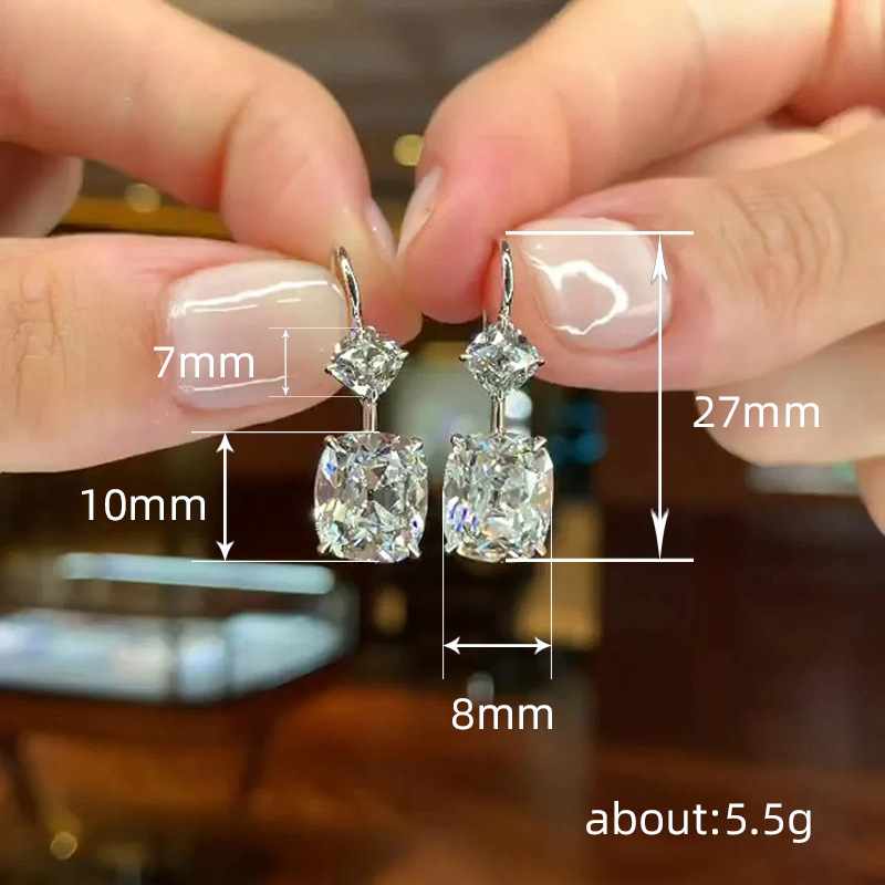 Cao Shi Simple and Elegant Earrings Square Zircon Imitation Diamond Earrings Super Shiny Exquisite