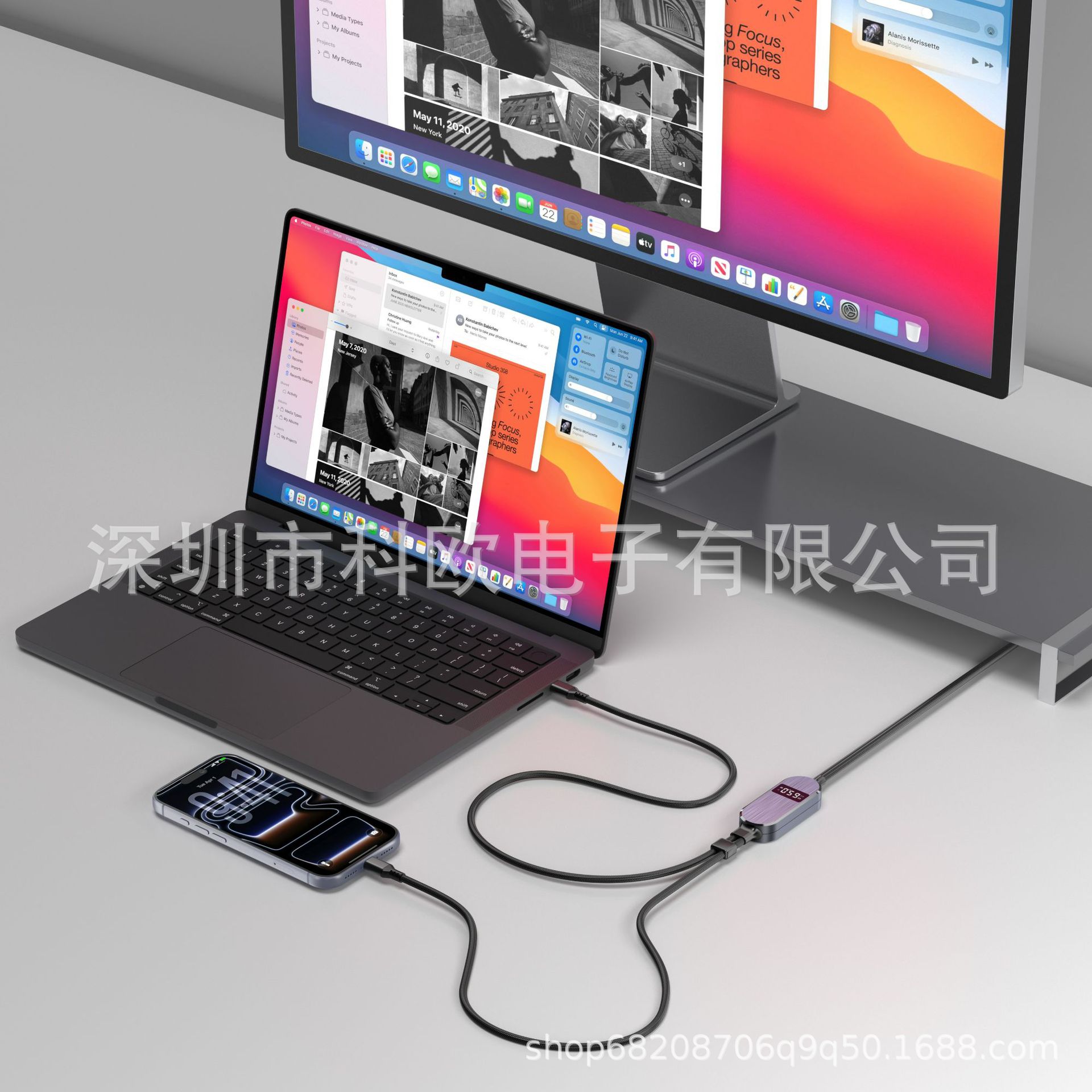 Display 100W Charging Cable, 2-in-1 Charging Cable for Various Phones and Computers