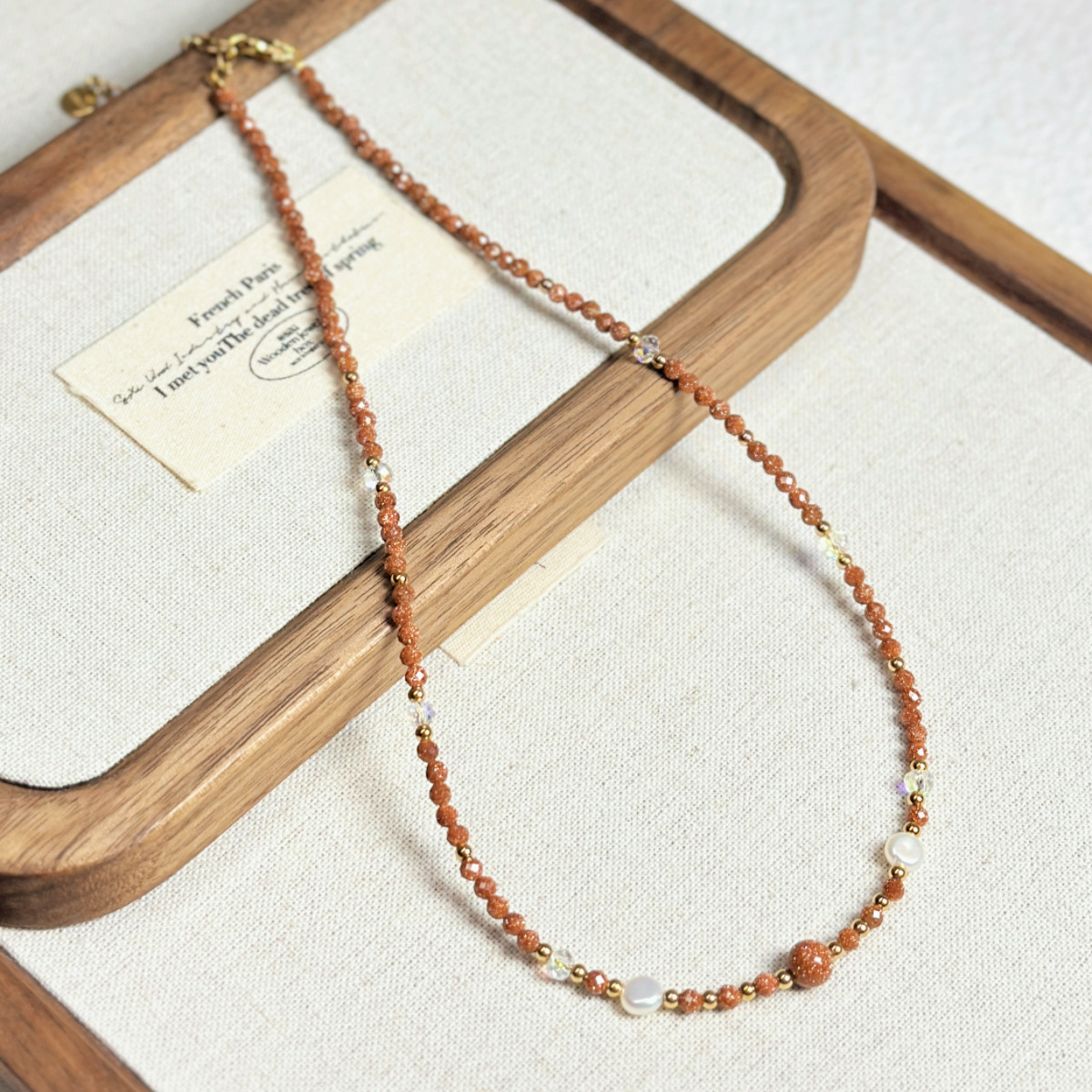 New Titanium Steel Necklace Gold Sand Stone Freshwater Pearl Necklace Women Crystal Beaded Collarbone Chain Sweater Chain