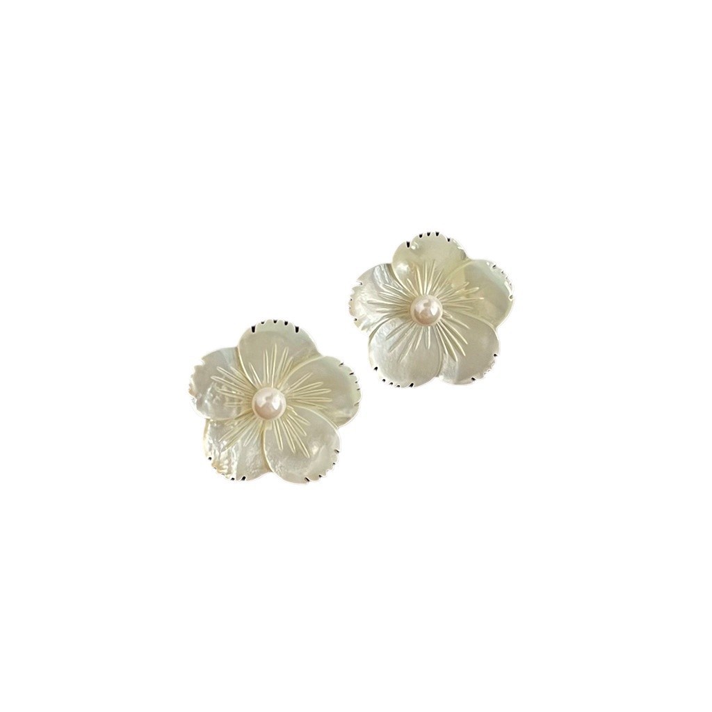 Vintage Baroque Freshwater Pearl Earrings Collection Court Style Mother-of-Pearl Flower Ear Accessories