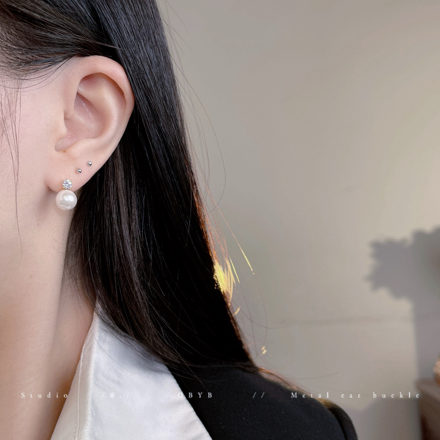 Oubiyabi Gentle Gentle Imitation Pearl Zircon Ear Stud Earrings 15881