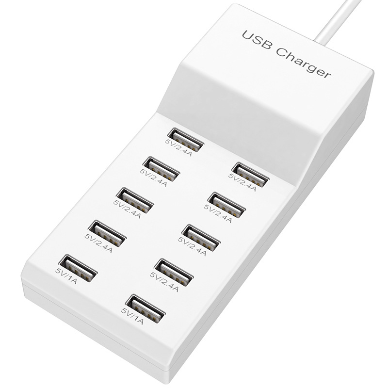 Desktop Charging Station Multi-Port USB Charger 50W 10-Port Smart Socket for Live Streaming Studio