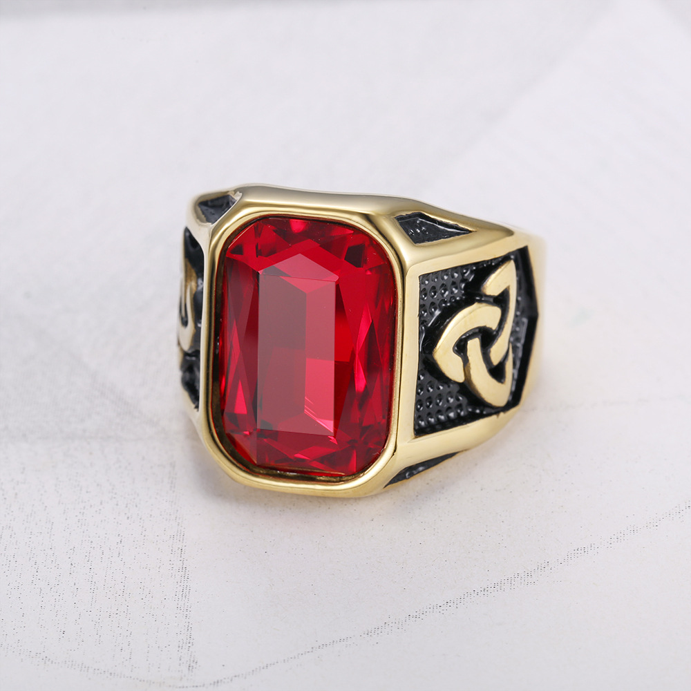 Accessory Hip Hop Punk Viking Ruby Men's Ring Stainless Steel Index Finger Ring
